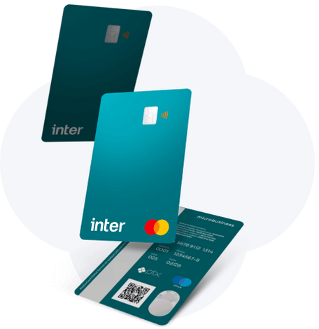 Imagens do cartão de crédito e débito na cor verde oferecido para clientes da conta digital PJ Inter.